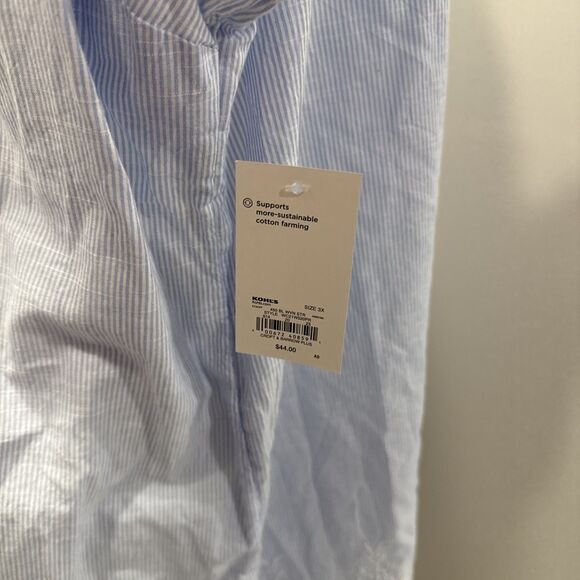 CROFT & BARROW Blue White STRIPE 3/4 SLEEVE SCALLOP HEM TOP SIZE 3x Embroidered - Picture 5 of 11